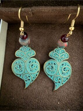 Turquoise Filigree Drop Earrings - Women Jewelry